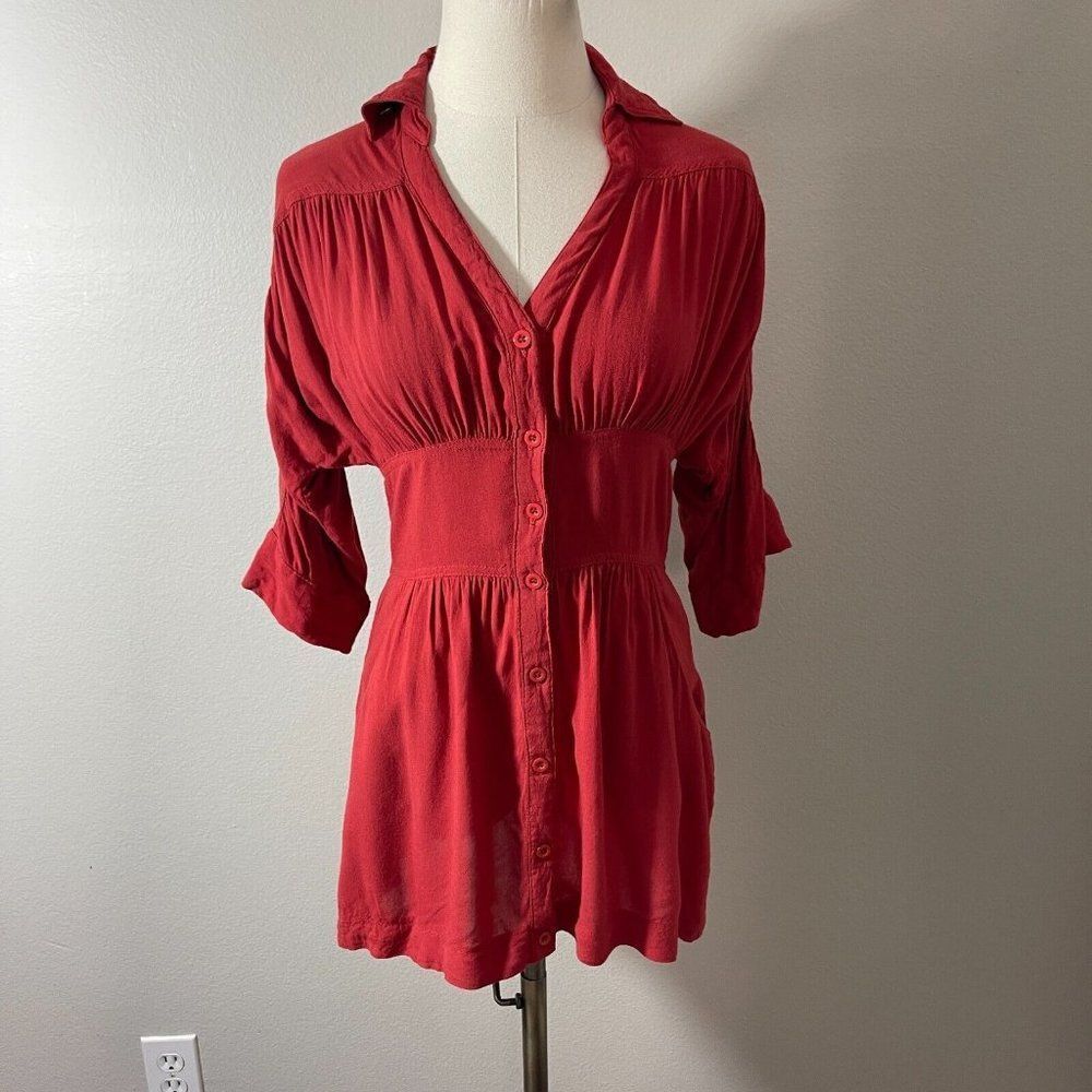 Picky Girl S Small Tunic Top Shirt Blouse Red with Pockets